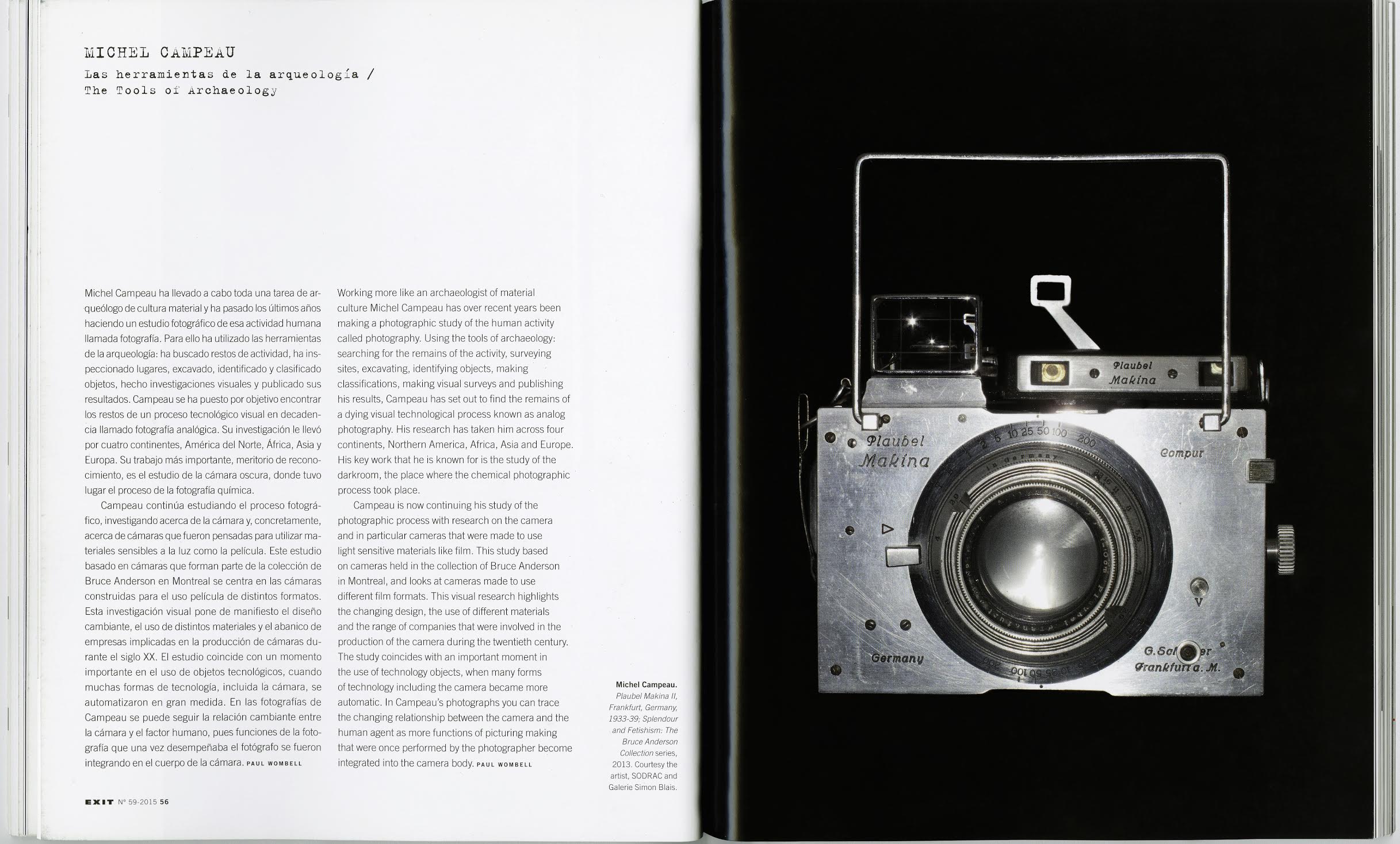 The Ontology of the Camera , Paul Wombell, EXIT Magazine, «The Camera» , Madrid, Spain, Summer 2015, Issue # 59