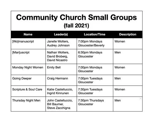Thinking about connecting with a Small Group this fall?
