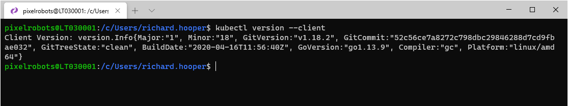 Terminal showing kubectl version -client command