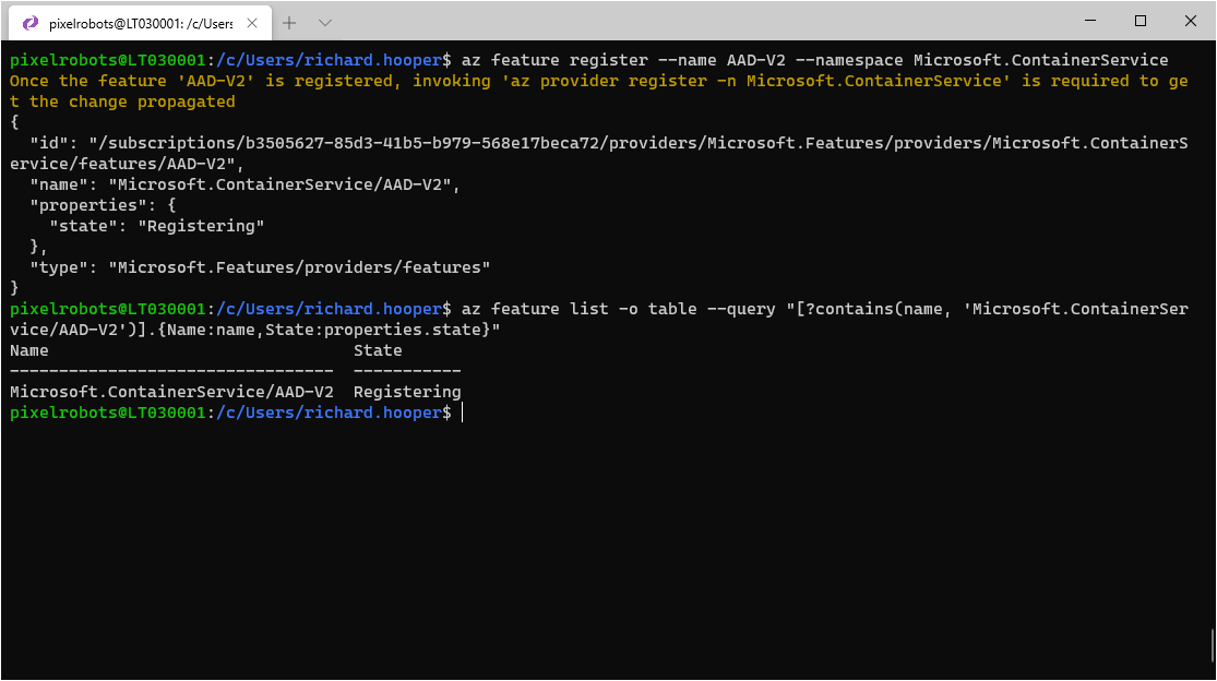 Terminal showing how to check the status of registration