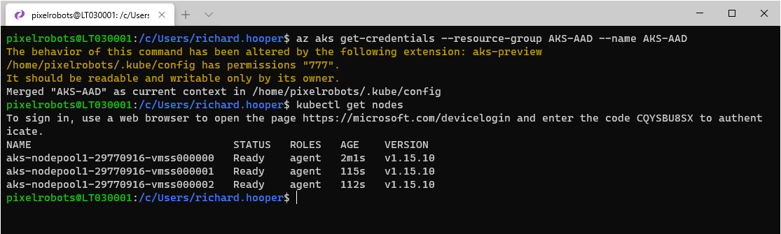Terminal showing node status