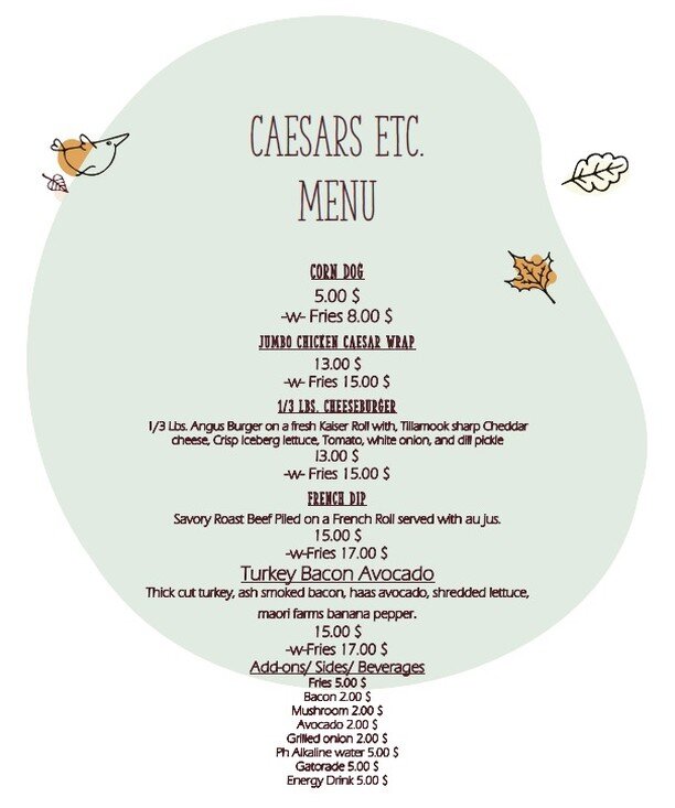On March 18th, Bovine is holding their annual power lifting competition which has no entry fee to watch. I am putting out this menu in support of Caesars catering who will be present from 10am to 3pm that day. If you come, we ask that you please supp