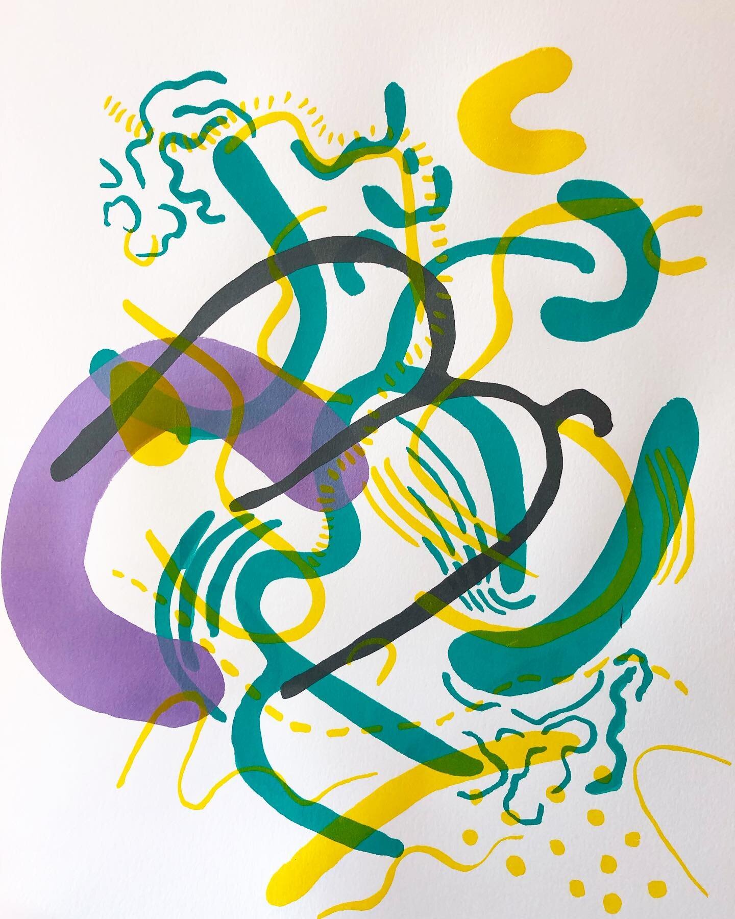 Back on the kitchen table 🧠
-
-
Been staring at it for two weeks, so glad I added the yellow. I printed 5 but they are all flawed. But I love the imperfections. 
-
-
#screenprinting #newideas #playing #exploringlayers #shapes #patterns #🧠 #brain #m