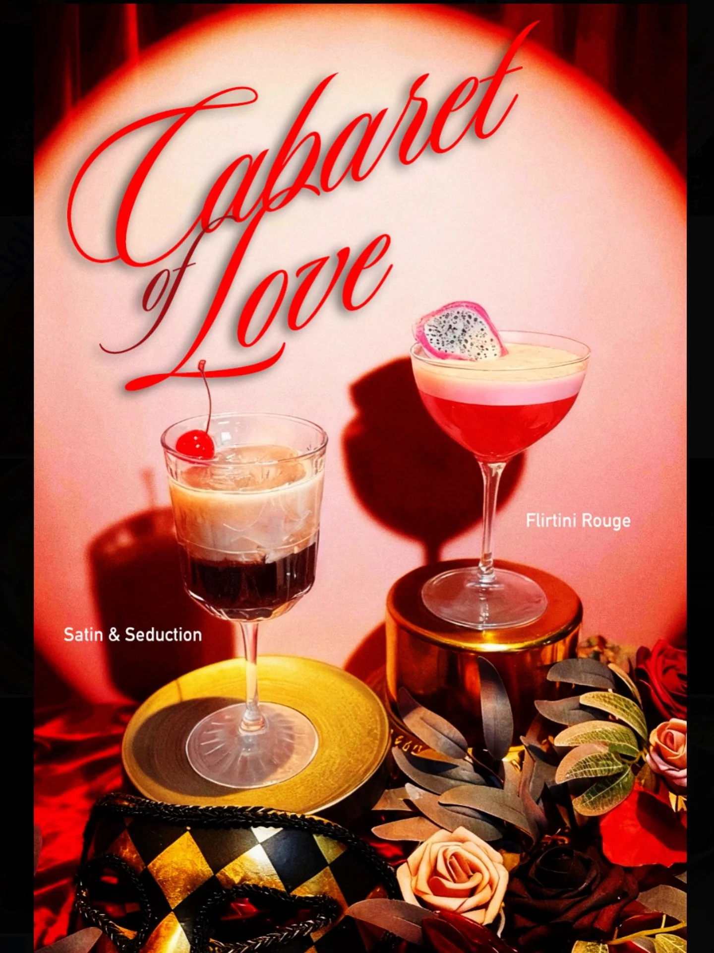 The lights dim. The drinks get dangerous. 🍸🖤🔥
Sweet or sinful? 
☕️🍫 Satin &amp; Seduction (sweet &amp; bitter)
🌸🍓 Flirtini Rouge ( floral &amp; fruity ) 
Cheers!