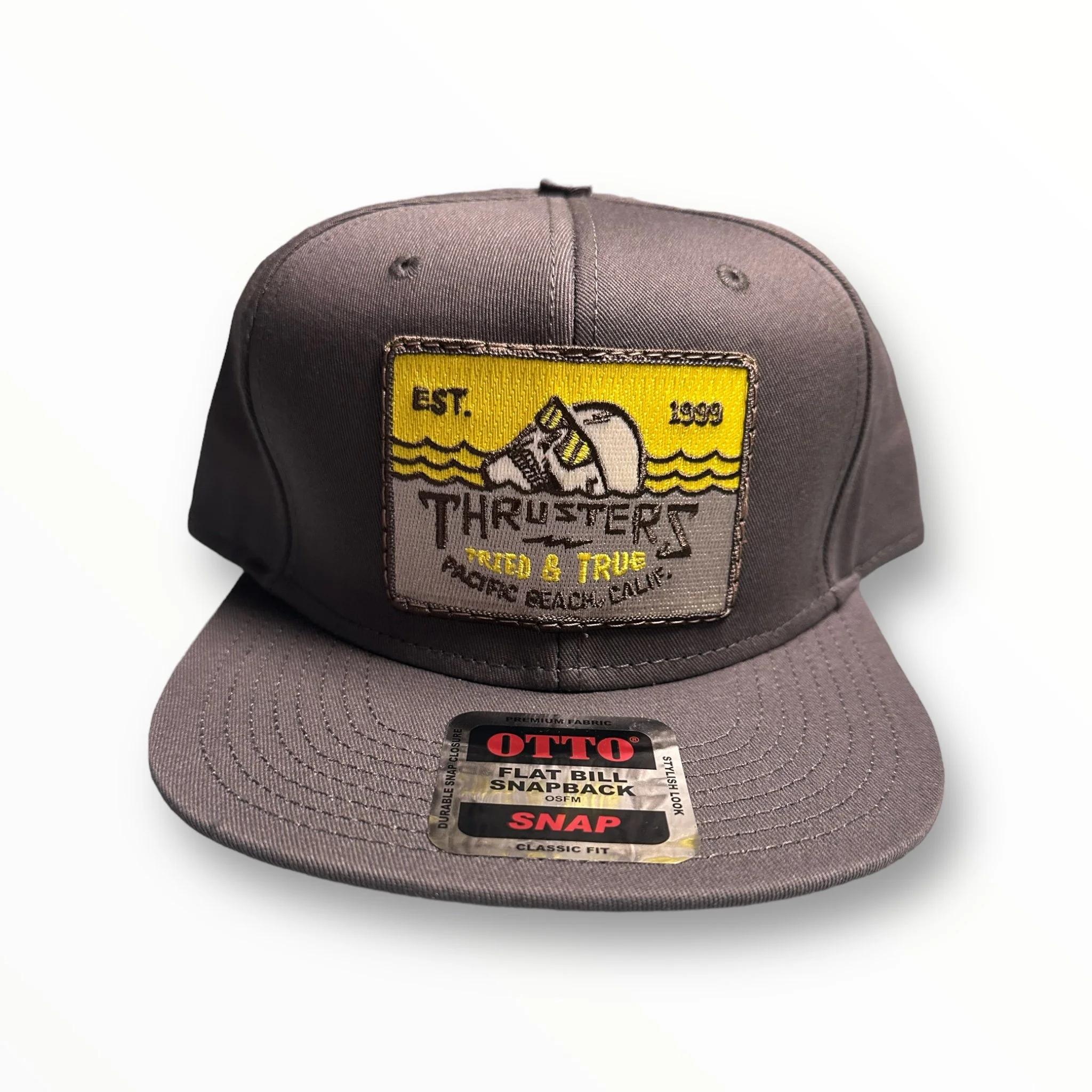 6 Panel Snapback Hat- Charcoal Gray with Padres Patch 2.JPG