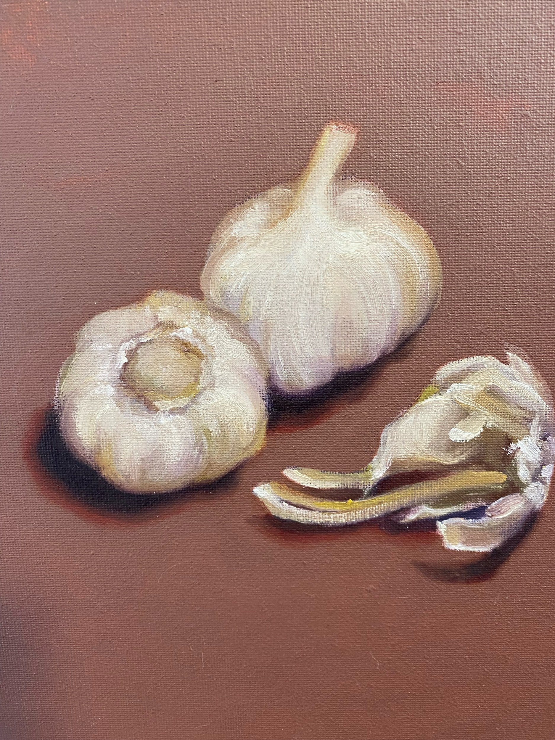 “Garlic study” oil on canvas 12x9” 2023
