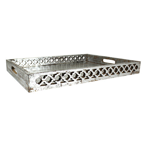  trellis distressed silver tray