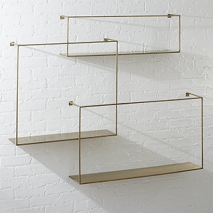 cB2 Antiqued brass shelves