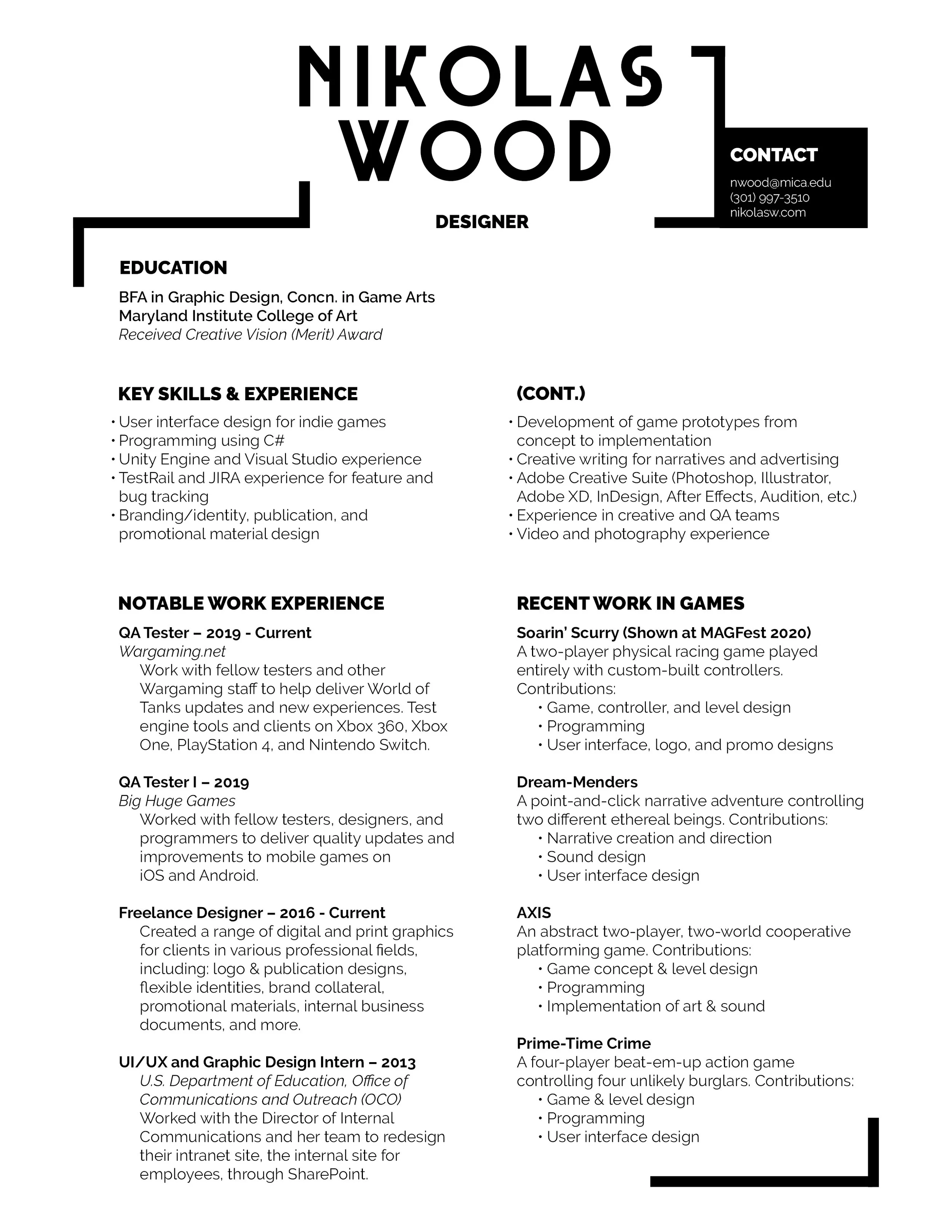 Resume - Nikolas Wood