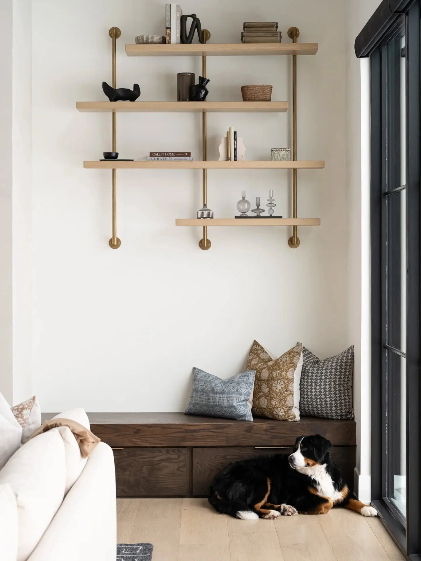 Up next from the recent project in Logansport is this sweet little custom shelving unit. We built these like our standard solid floating shelves, but with intentional relief from the wall so that the shelves float out in front of the steel framework.