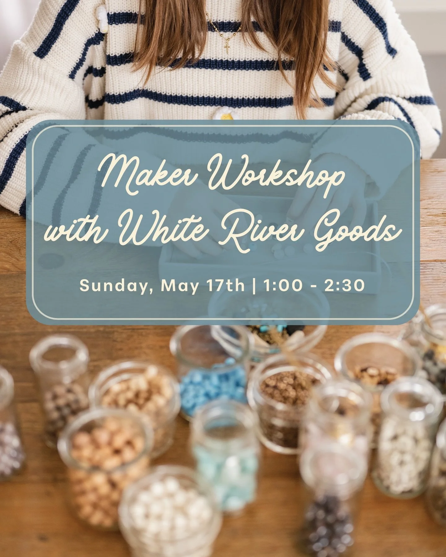 Our May Maker Workshop! 🖌️

Join us for this workshop and create your own beaded bracelet or bag/purse charm! 

Each adult and kid ticket includes: 
- your choice of a beaded bracelet or a custom bag/purse charm
- your choice of a pastry and drink f