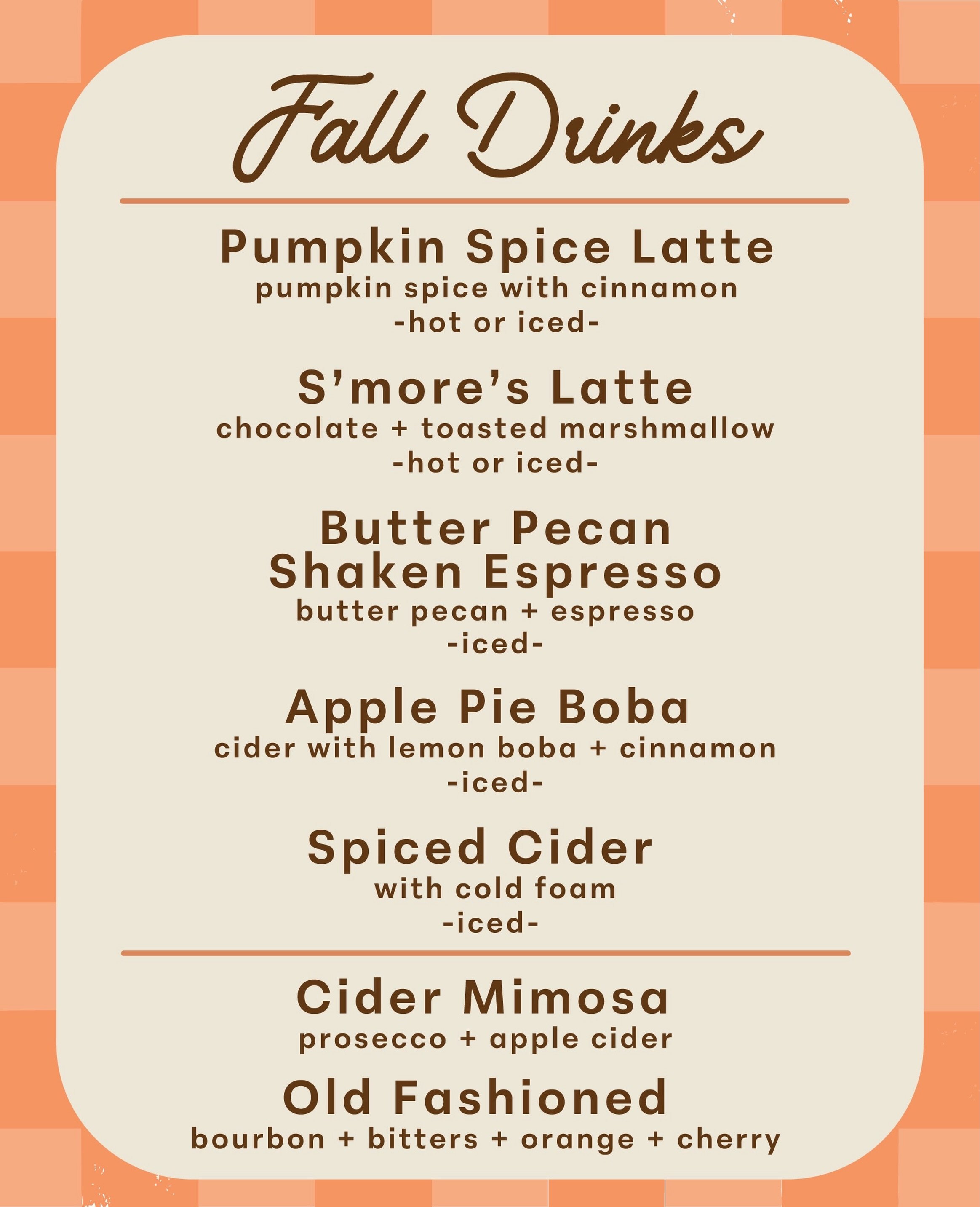 The full fall menu from Wheeler&rsquo;s Cafe and Mercantile 37! 

So many great drinks to try this season! 🍂🎃🥂🍎