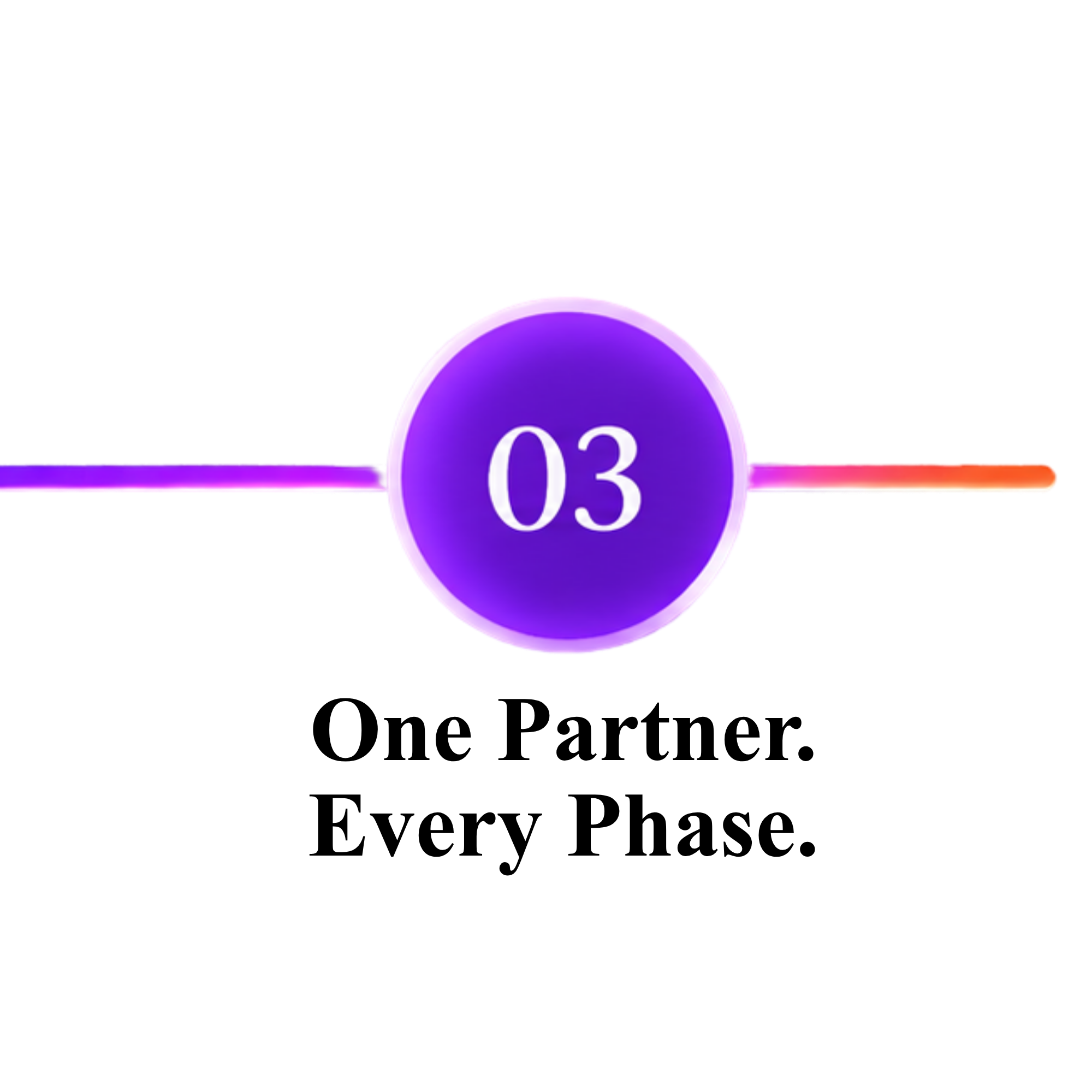 A purple circular graphical element with the number 03 inside, part of a colorful abstract background with gradients of purple, red, and orange