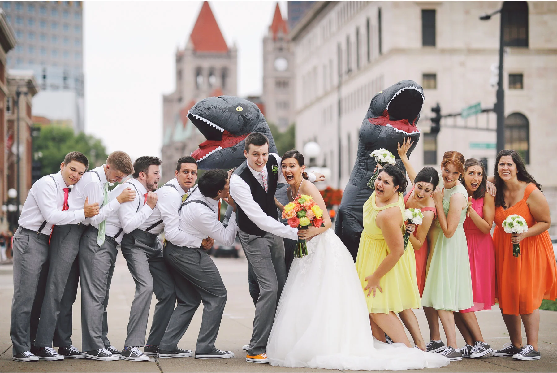 11-St-Paul-Minnesota-Wedding-Photography-by-Vick-Photography-Science-Museum-Dinosaur-Wedding-Group-Wedding-Party-Dinosaur-Chase-Stephanie-and-Scott.jpg