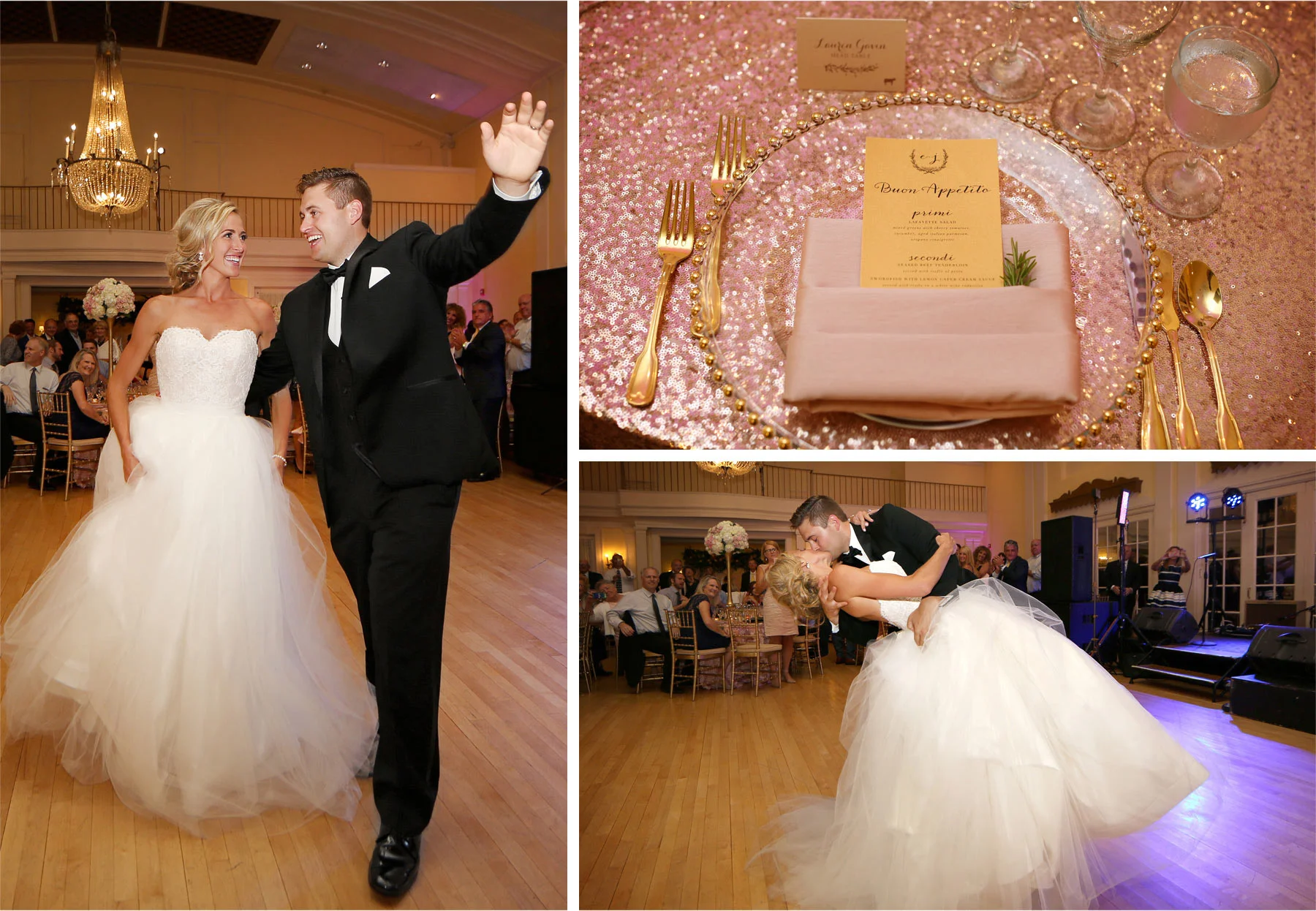 19-Minnetonka-Beach-Minnesota-Wedding-Photographer-by-Andrew-Vick-Photography-Summer-Lafayette-Club-Reception-Decor-Decorations-Details-Place-Setting-Grand-March-Dance-Kiss-Dip-Emily-and-Jay.jpg
