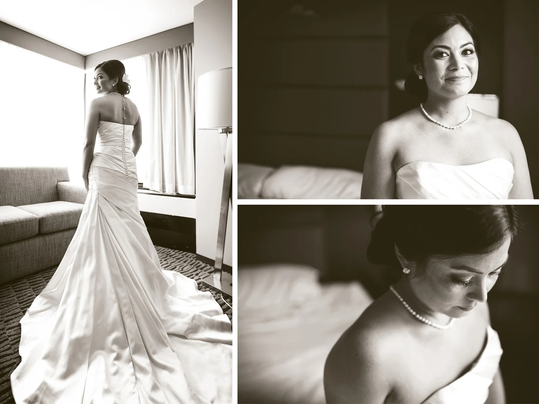 03-Minneapolis-Minnesota-Wedding-Photographer-by-Andrew-Vick-Photography-Fall-Autumn-Millennium-Hotel-Getting-Ready-Bride-Dress-Sepia-Amanda-and-Cary.jpg