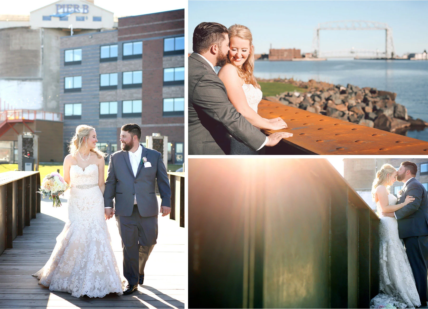 09-Duluth-Minnesota-Wedding-Photographer-by-Andrew-Vick-Photography-Fall-Autumn-Lake-Superior-Aerial-Lift-Bridge-First-Meeting-Look-Bride-Groom-Kiss-Embrace-Vintage-Molly-and-Carson.jpg