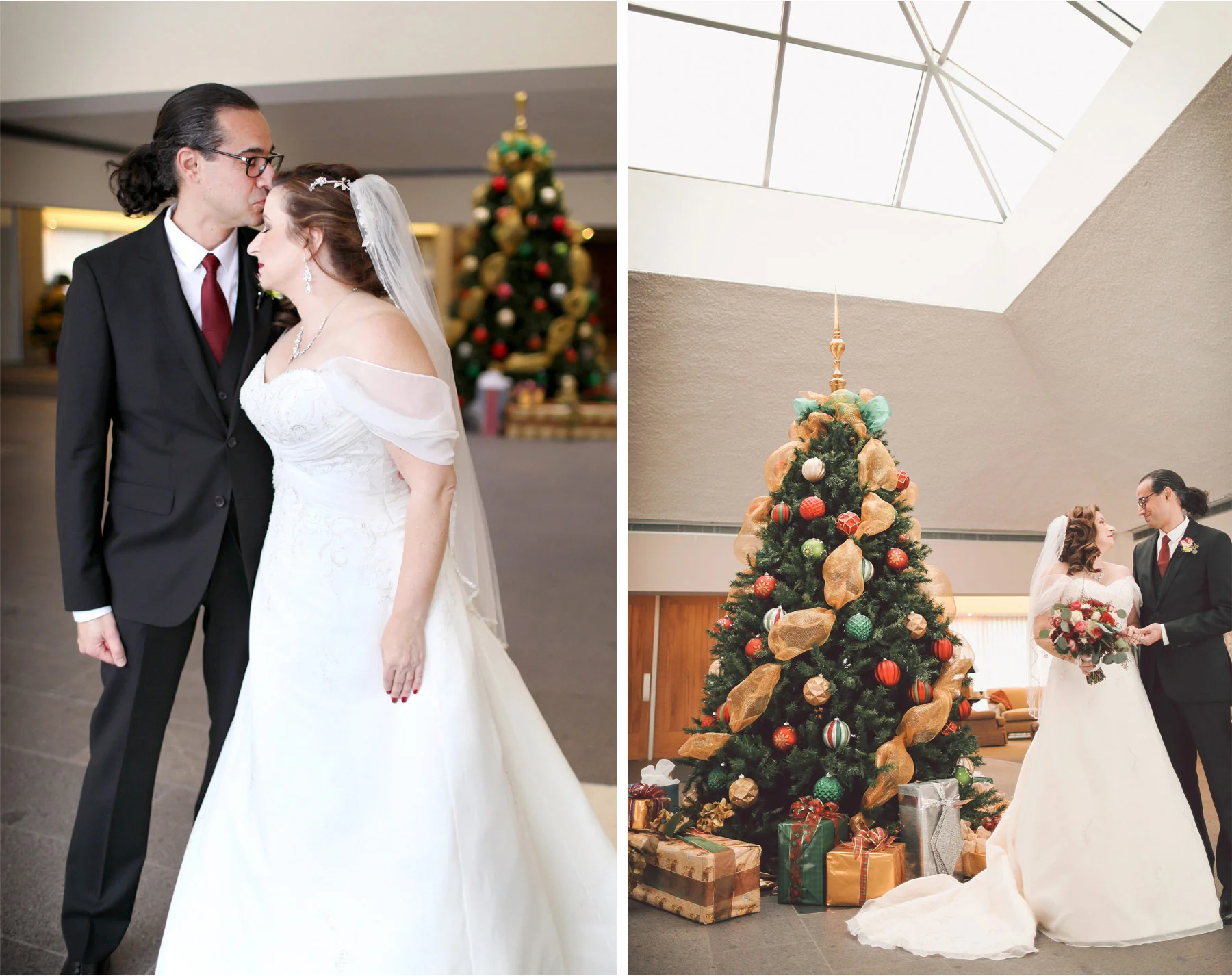 07-Edina-Minnesota-Wedding-Photographer-by-Andrew-Vick-Photography-Winter-Saint-Patricks-Catholic-Church-First-Meeting-Look-Bride-Groom-Kiss-Christmas-Tree-Decorations-Vintage-Elizabeth-and-Brian.jpg