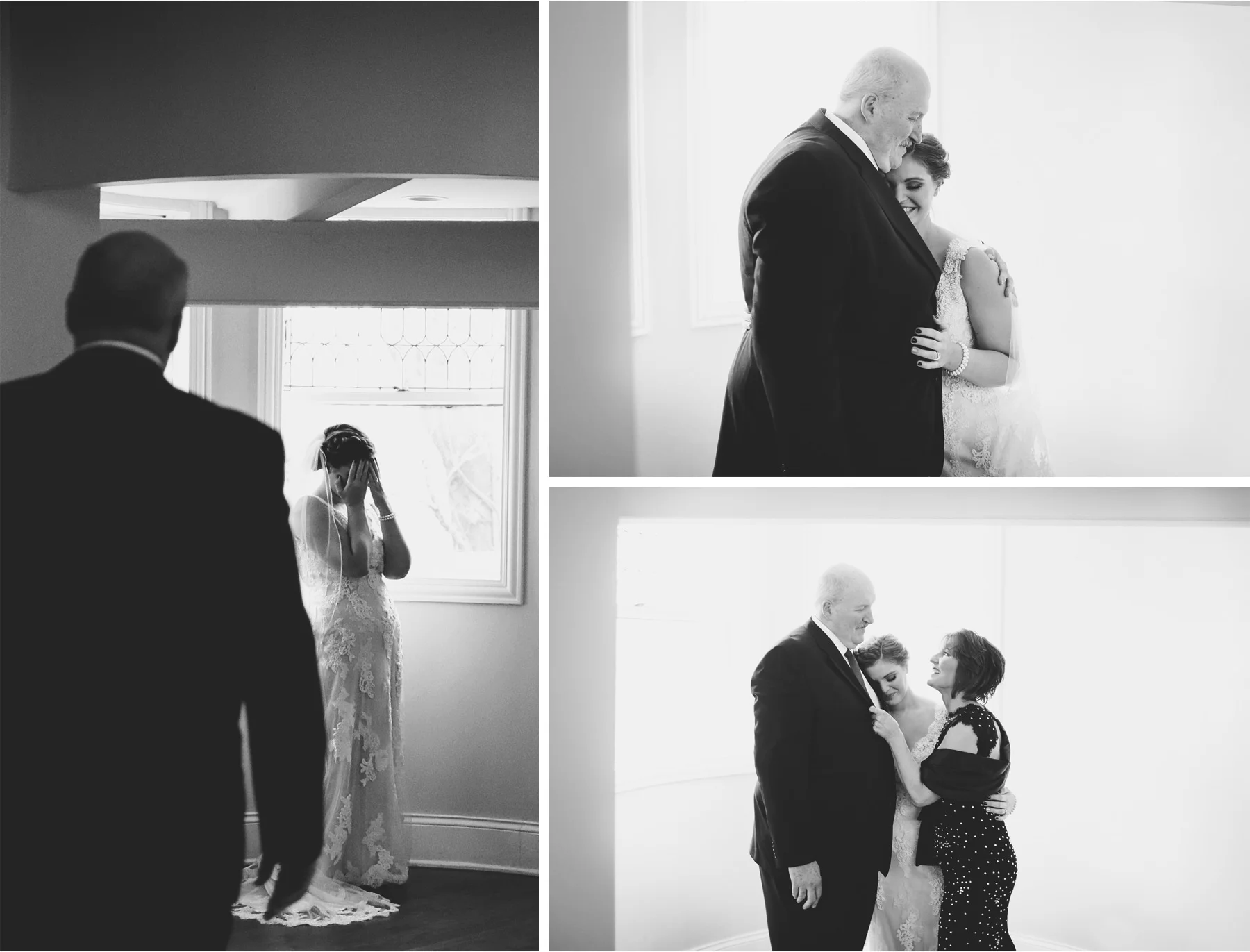 04-Chicago-Illinois-Wedding-Photographer-by-Andrew-Vick-Photography-Winter-Stan-Mansion-Getting-Ready-Bride-Mother-Father-Parents-Reveal-Embrace-Black-and-White-Colleen-and-Mike.jpg