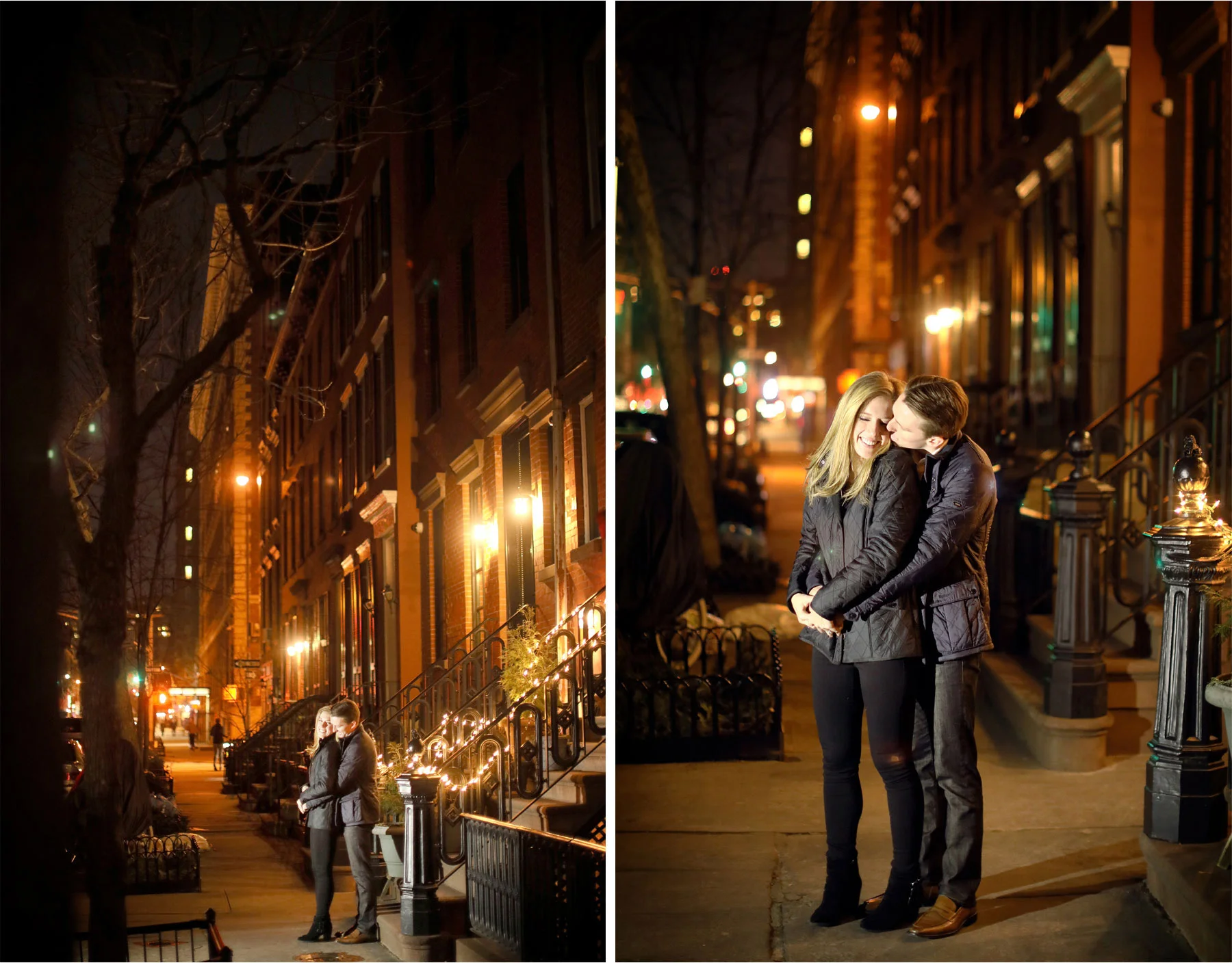 04-New-York-City-Wedding-Photographer-by-Andrew-Vick-Photography-Winter-Engagement-Bride-Groom-Kiss-Night-Embrace-Emily-and-Jon.jpg