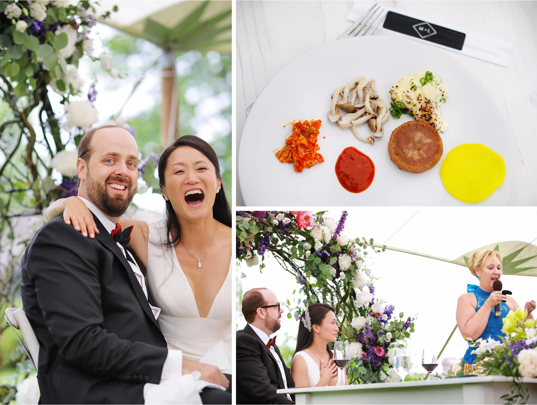 20-Vick-Photography-Wedding-Stouts-Island-Lodge-Wisconsin-Summer-Reception-Outdoor-Toast-Laughing-Food-MiJa-and-Lucius.jpg