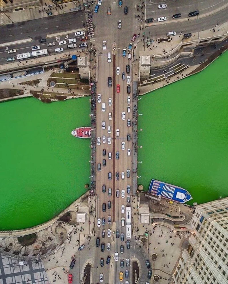 #stpatricksday Chicago River, Chicago Illinois, USA 🇺🇸 🍀

I was supposed to visit Ireland last year, it&rsquo;s going to happen this year come hell or high green water. The city of Chicago dyes the river green for St. Patricks day every year, here