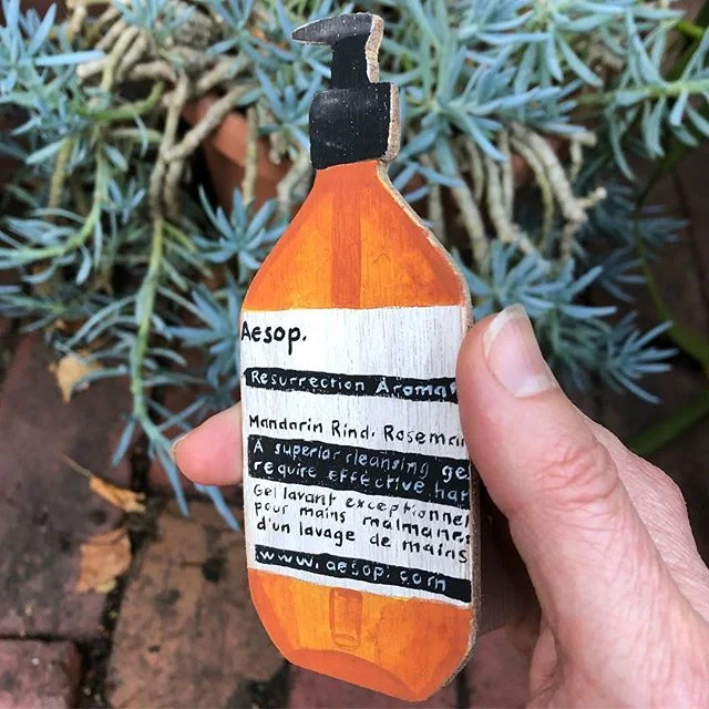 I had an Aesop Resurrection. And then I sold it on Etsy. #trompeloeil #acryliconwood #aspirationalobject #melbournestuff #myhandlookslikeitneedssomebalm