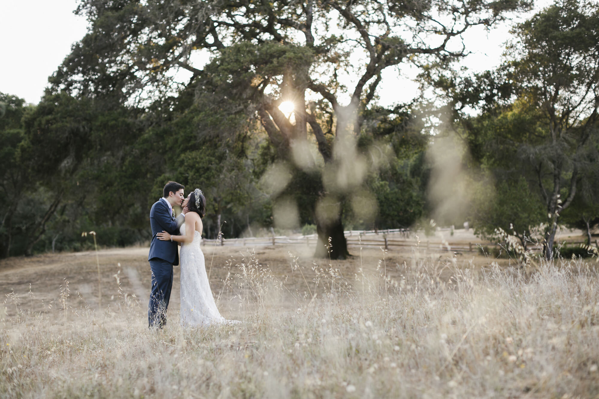Bride and groom at sunset for their wedding portraits