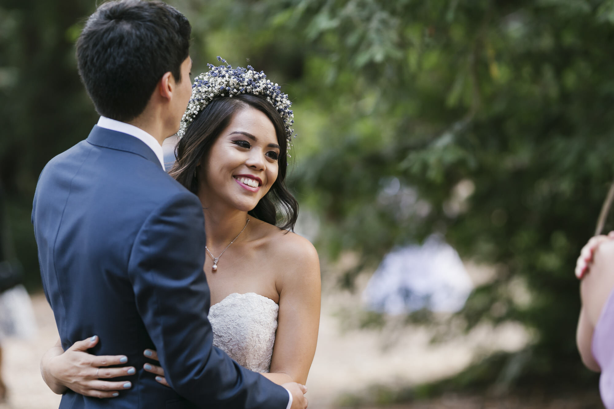 Bride and groom's first dance in a redwood grove