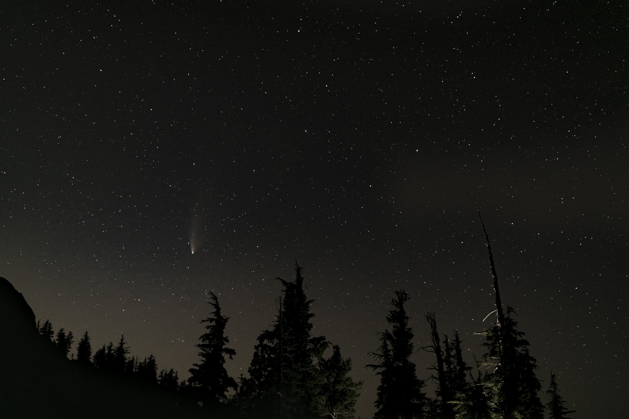 Night exposure of the Neowise comet as seen from the Sierra Nevada mountains in California