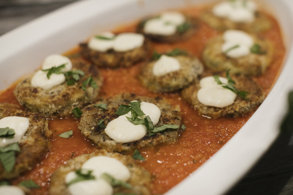 Eggplant parmesan with fresh basil