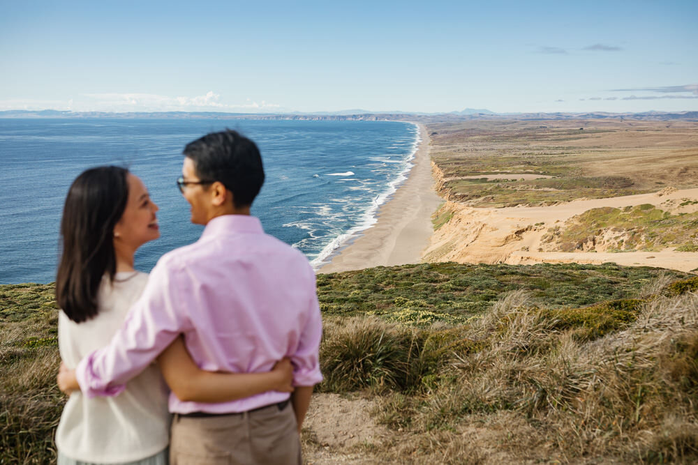 Couple portraits overlooking Point Reyes National Seashore