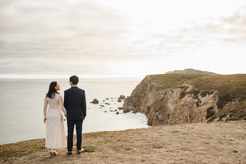 Elopement couple enjoy the view in Point Reyes
