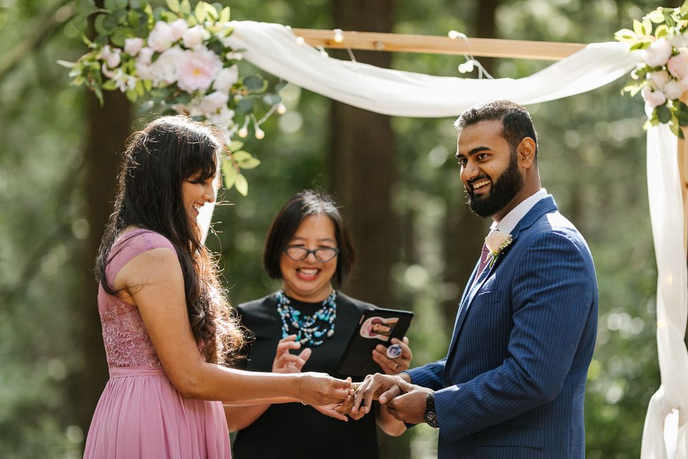 Ring exchange at redwood forest elopement