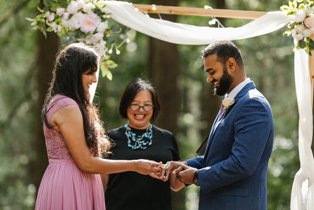 Ring exchange at redwood forest elopement
