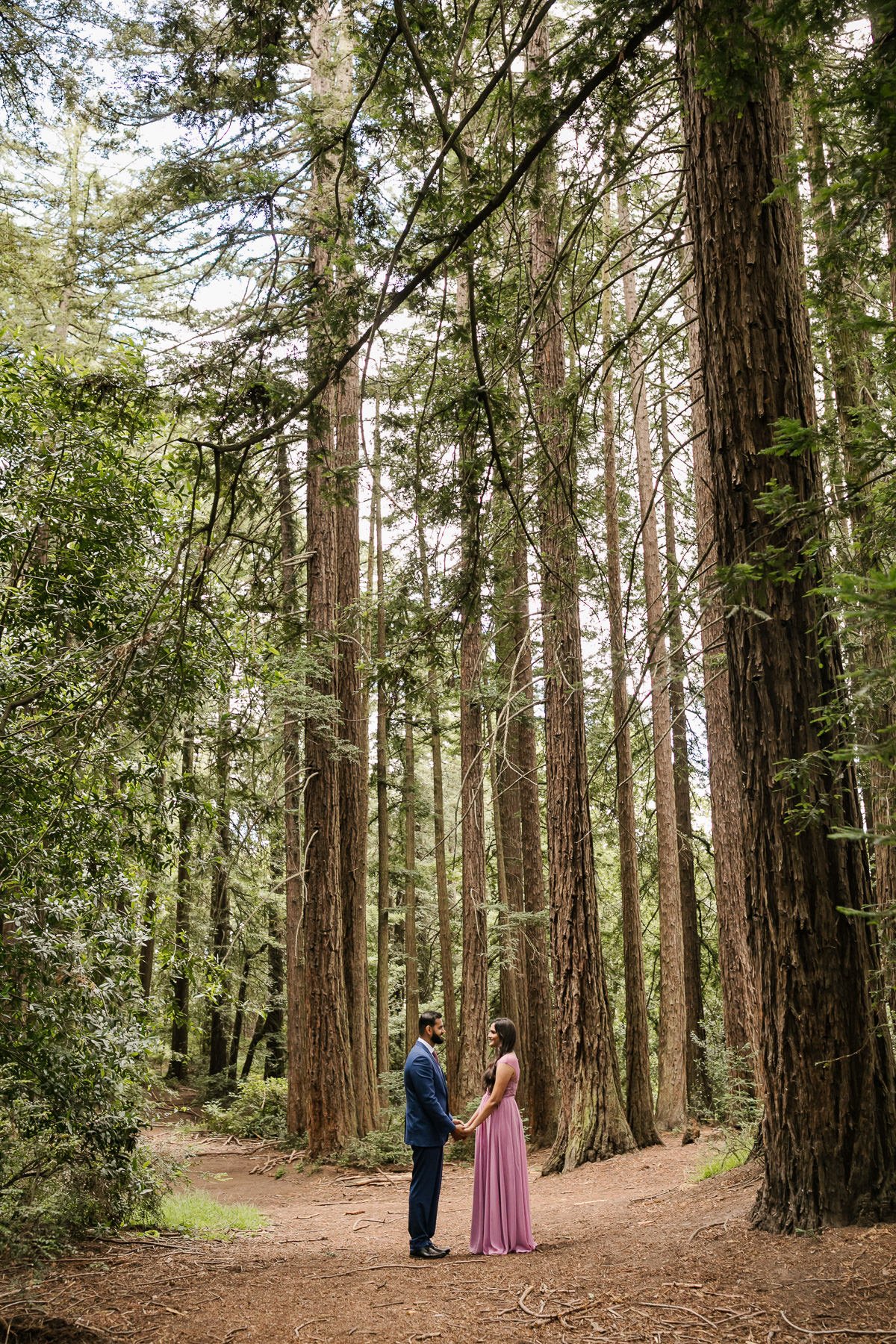 Couple portraits during their redwood forest elopement in Joaquin Miller Park