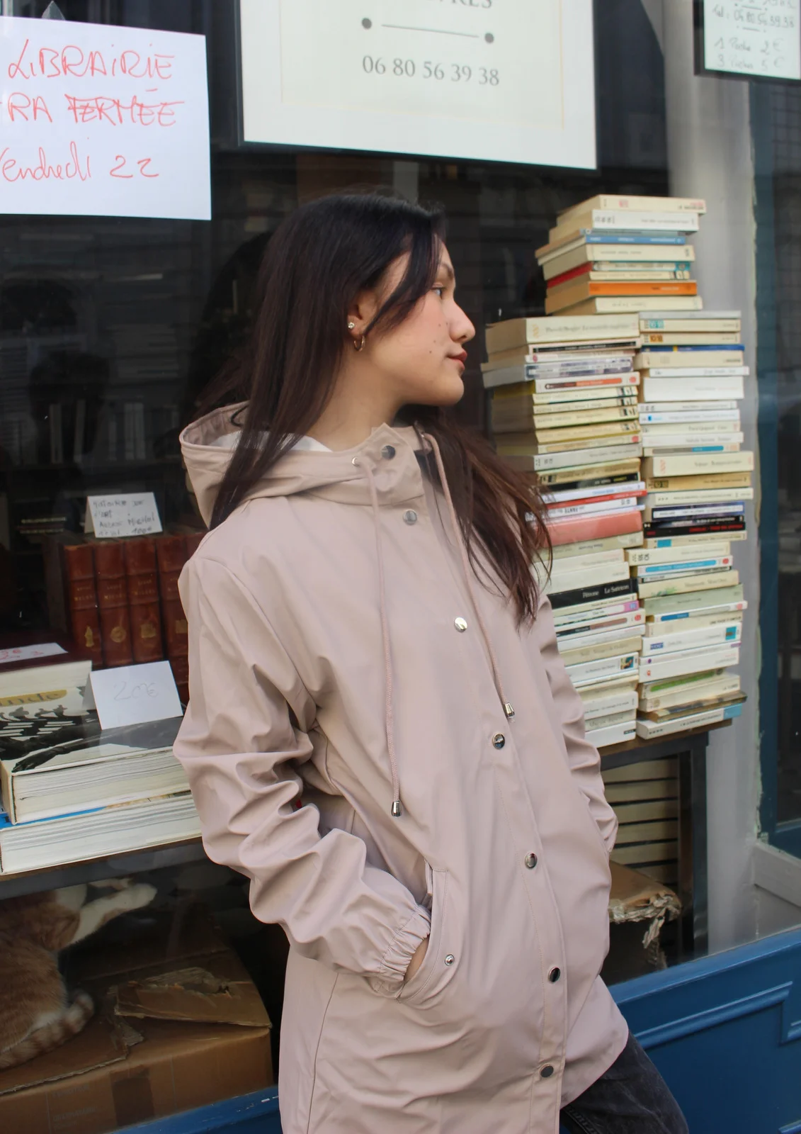fille manteau beige à capuche inspiration k-way mi long