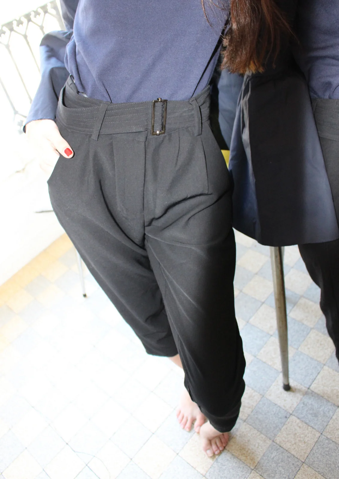 fille pantalon noir fluide 7/8ème