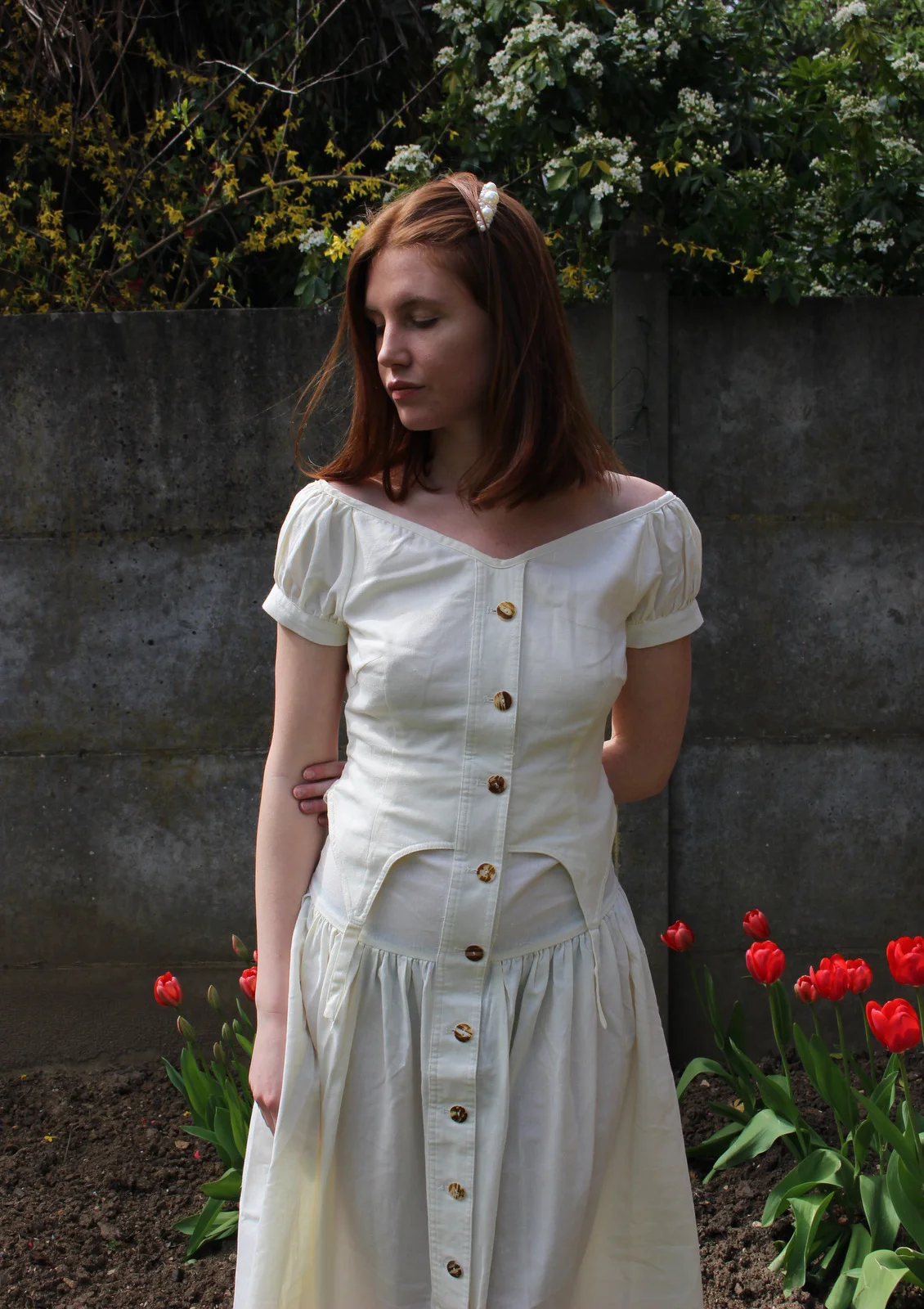 robe mi longue fille épaules dégagées lin couleur naturelle