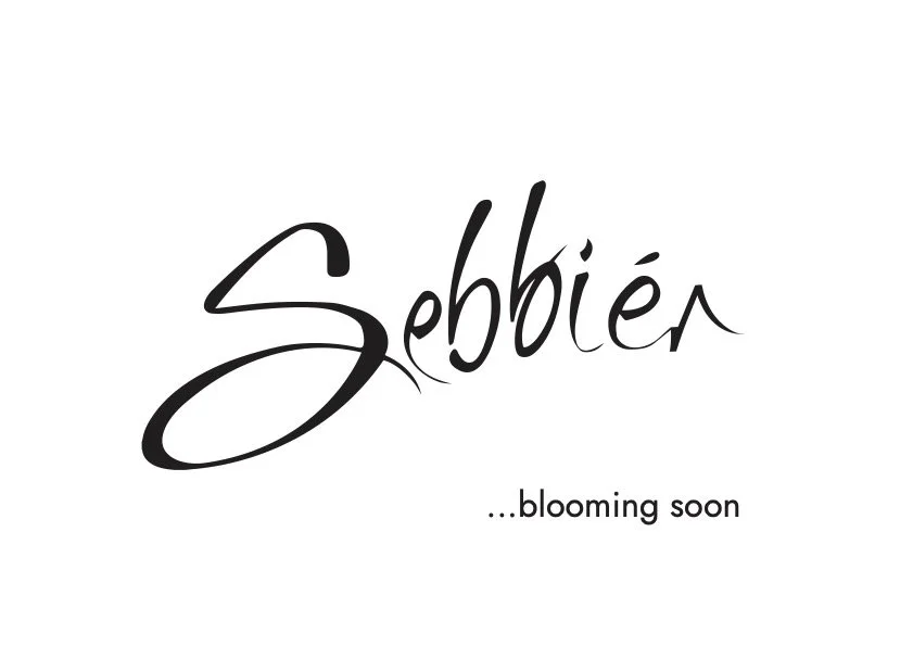 Sebbiér brand logo with blooming soon teaser message for a luxury faux botanical and floral styling brand.