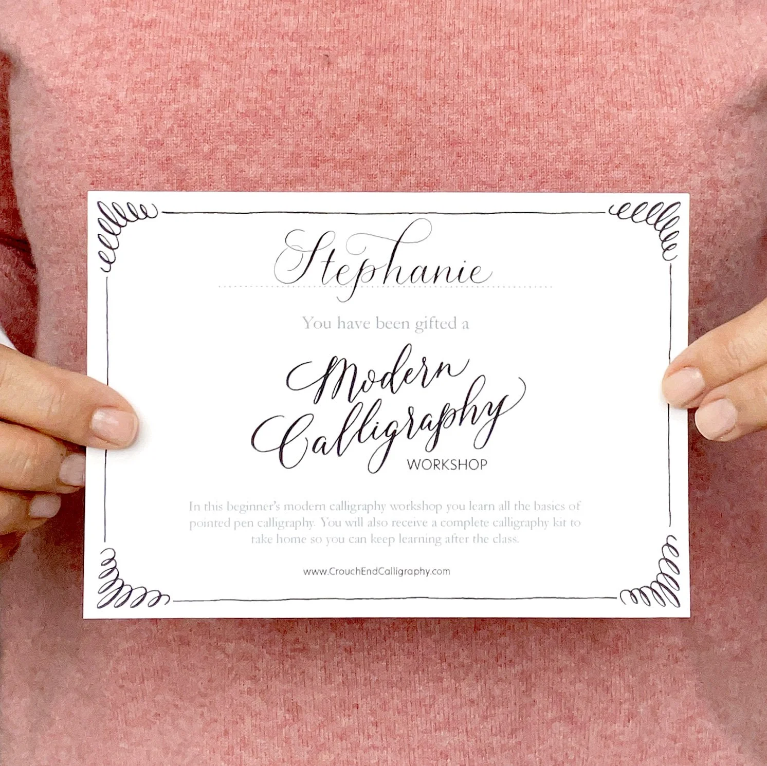 personalised gift voucher for private calligraphy class