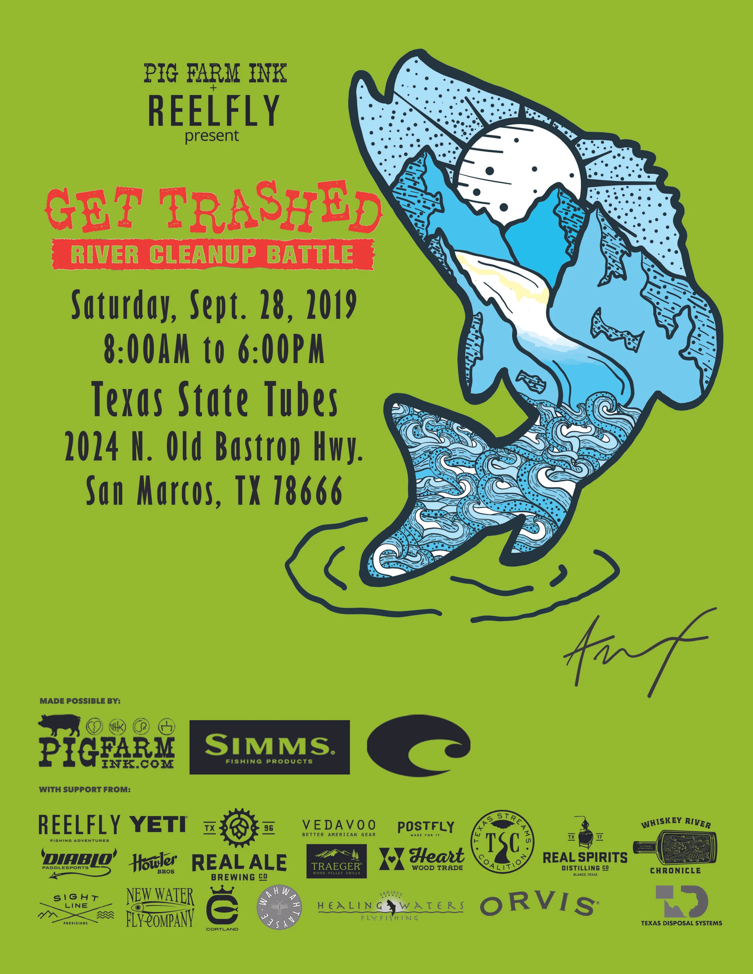 PIG FARM INK + REELFLY GET TRASHED SAN MARCOS RIVER 