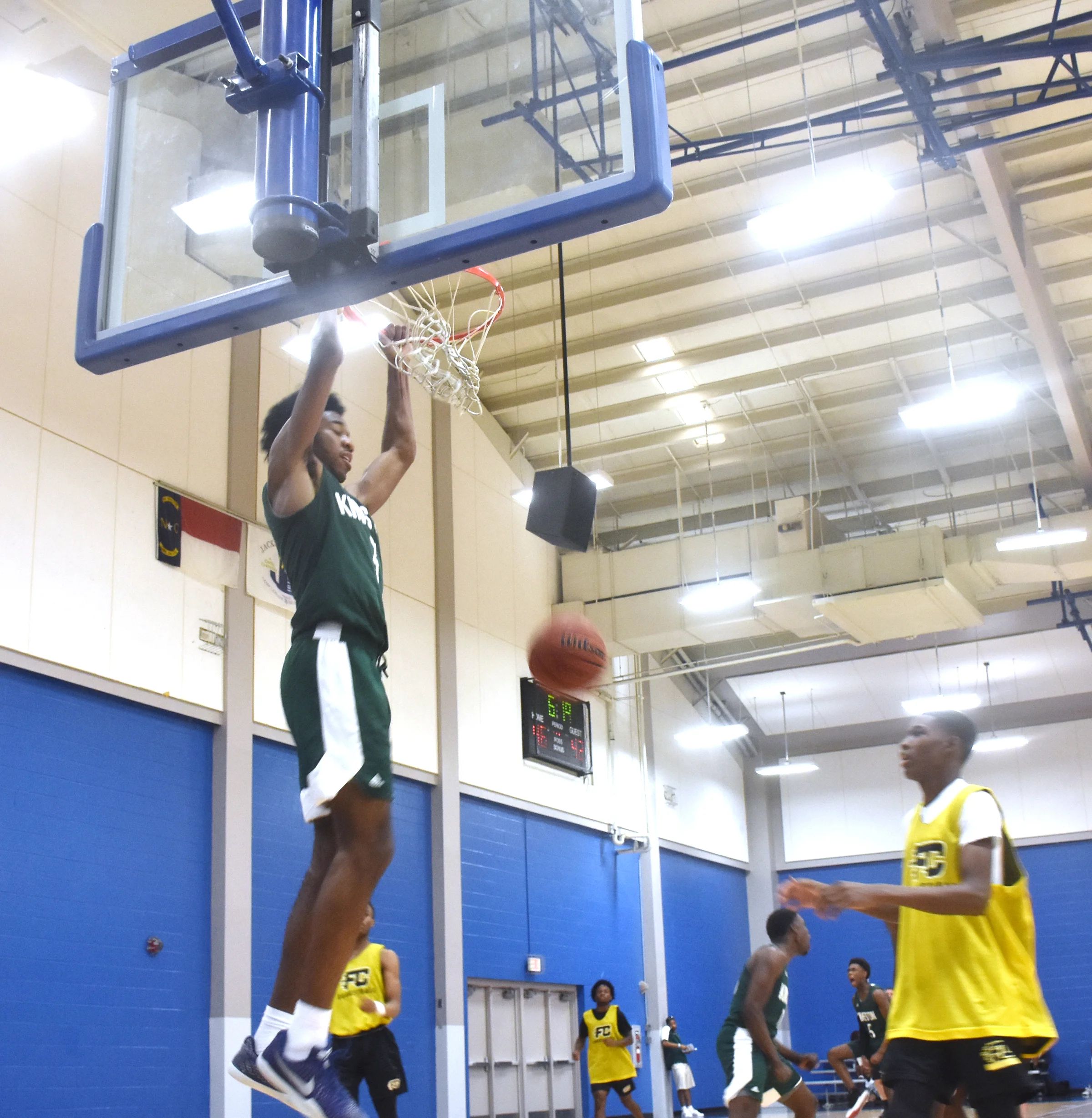 Kinston sophomore Dontrez Styles dunks during Saturday's East Coast Invitational in Jacksonville. Photo by Bryan Hanks / Neuse News