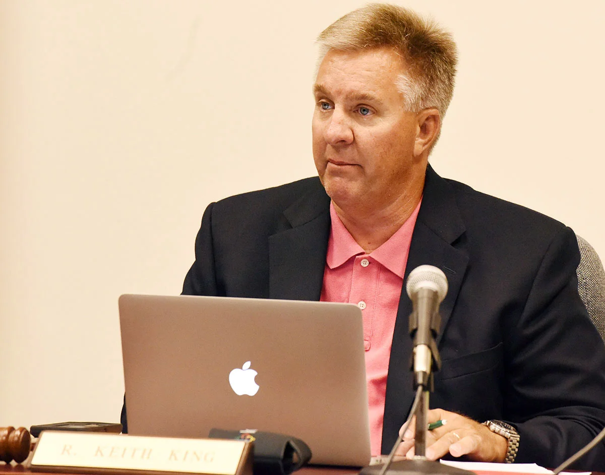 Keith King of La Grange leads the Lenoir County School Board meeting Monday night after being named to replace Jon Sargeant. Photo by Patrick Holmes / Lenoir County Public Schools
