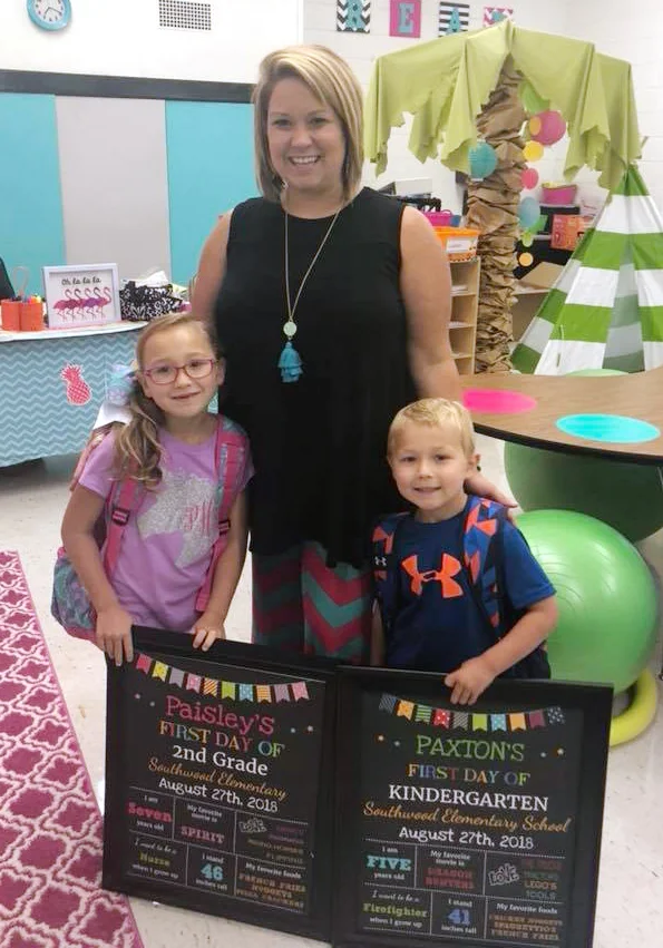 From left, Paisley Howard, second grade, Southwood Elementary School; Brittany Smith, mom and teacher at Southwood; Paxton Howard, kindergarten, Southwood