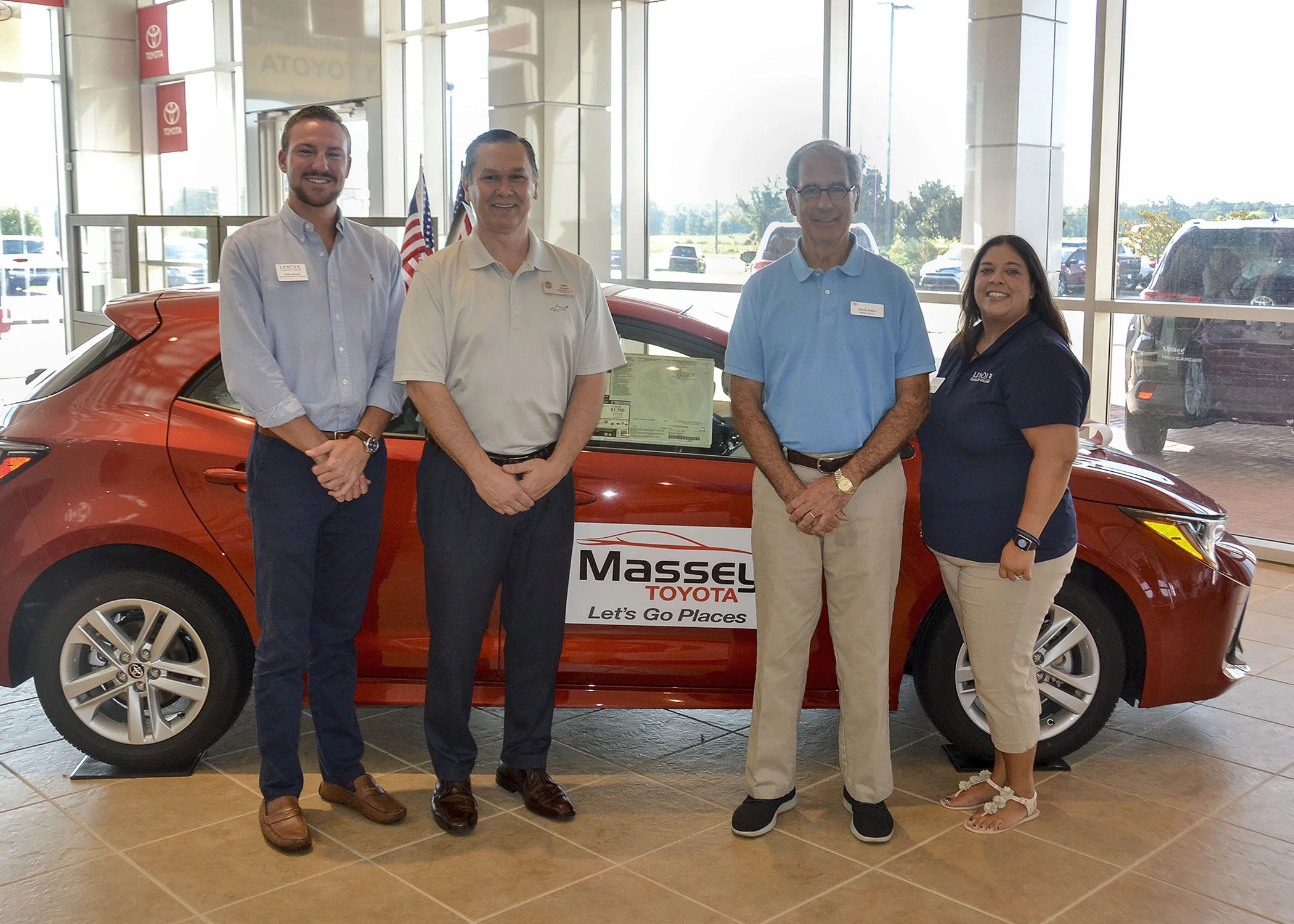 Pictured left to right are Dusk Stroud, LCC Workforce Development Coordinator, Earl Morgan Massey Toyota General Manager, Randy Kelley, President of Massey Toyota and Katherine Pearson, LCC Development Coordinator