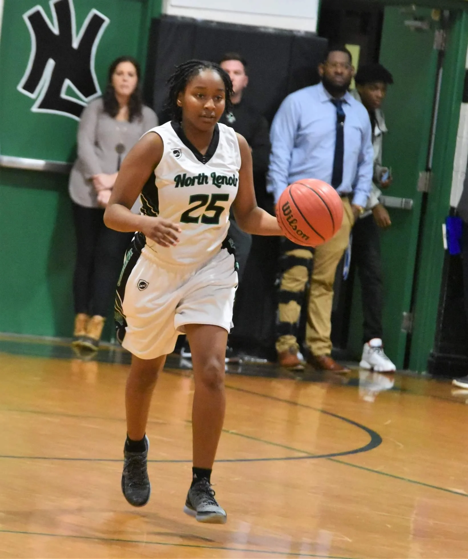 North Lenoir's Ashanti Lynch brings the ball up court during the Hawks' win over Greene Central Friday. Photo by William “Bud” Hardy / Neuse News
