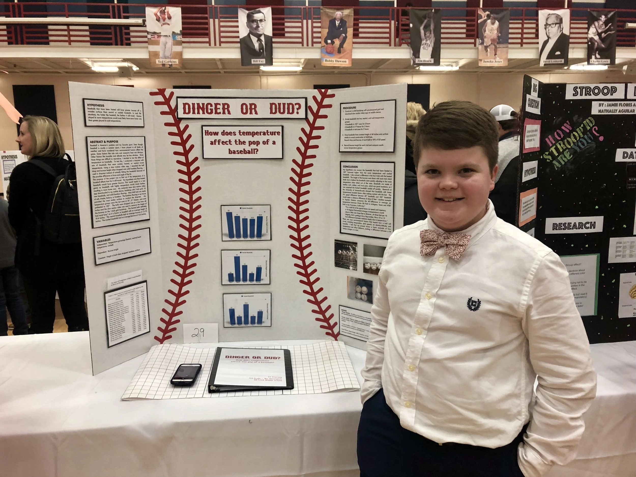 Seventh-grader Eli Kearney studied temperature impacts on baseballs. Photo by Catherine Hardee/Neuse News