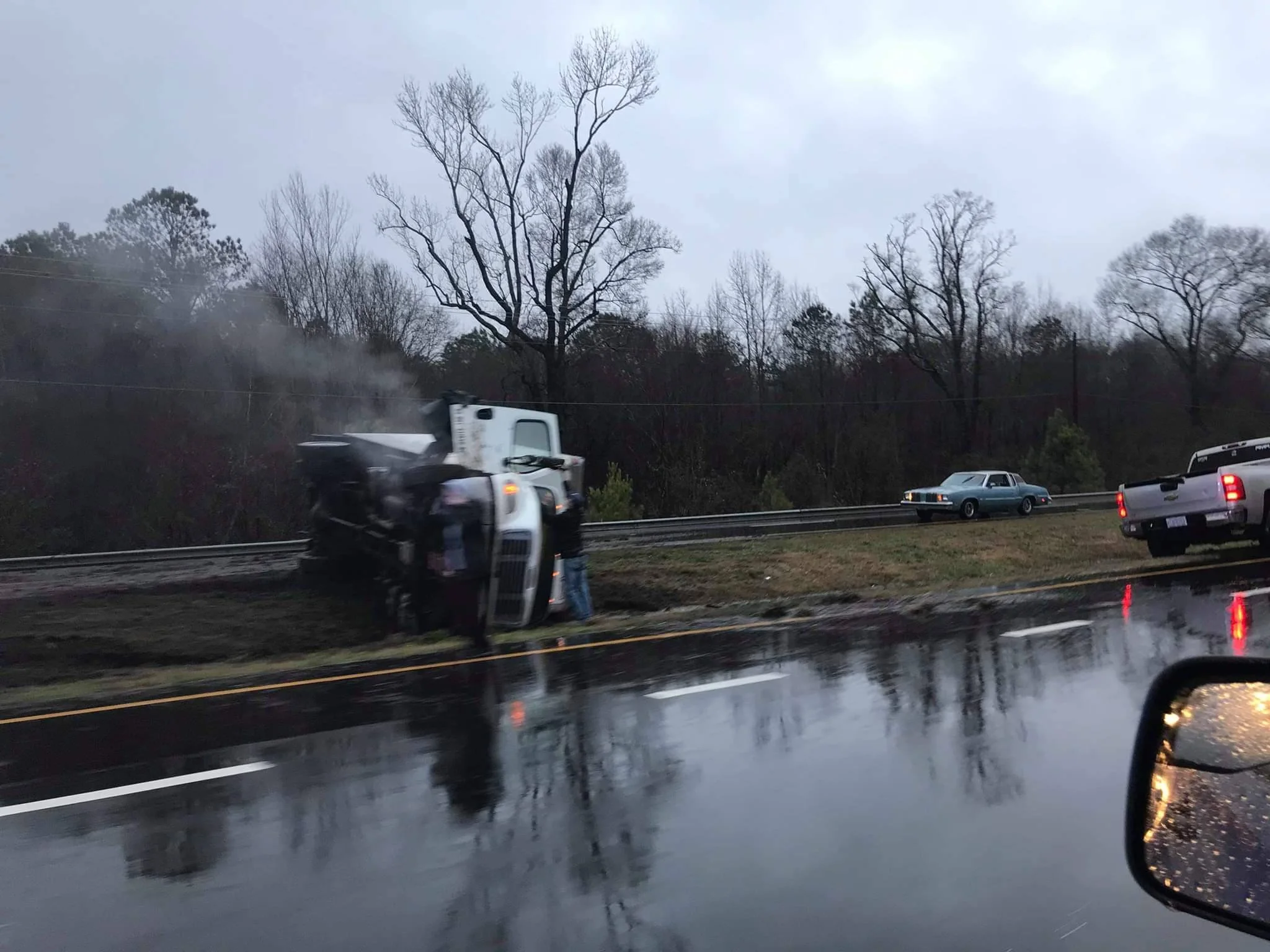 Box truck overturned on highway 70 near Davis Tire in Kinston. Submitted photo by member of WeReportNeuseNews.com .