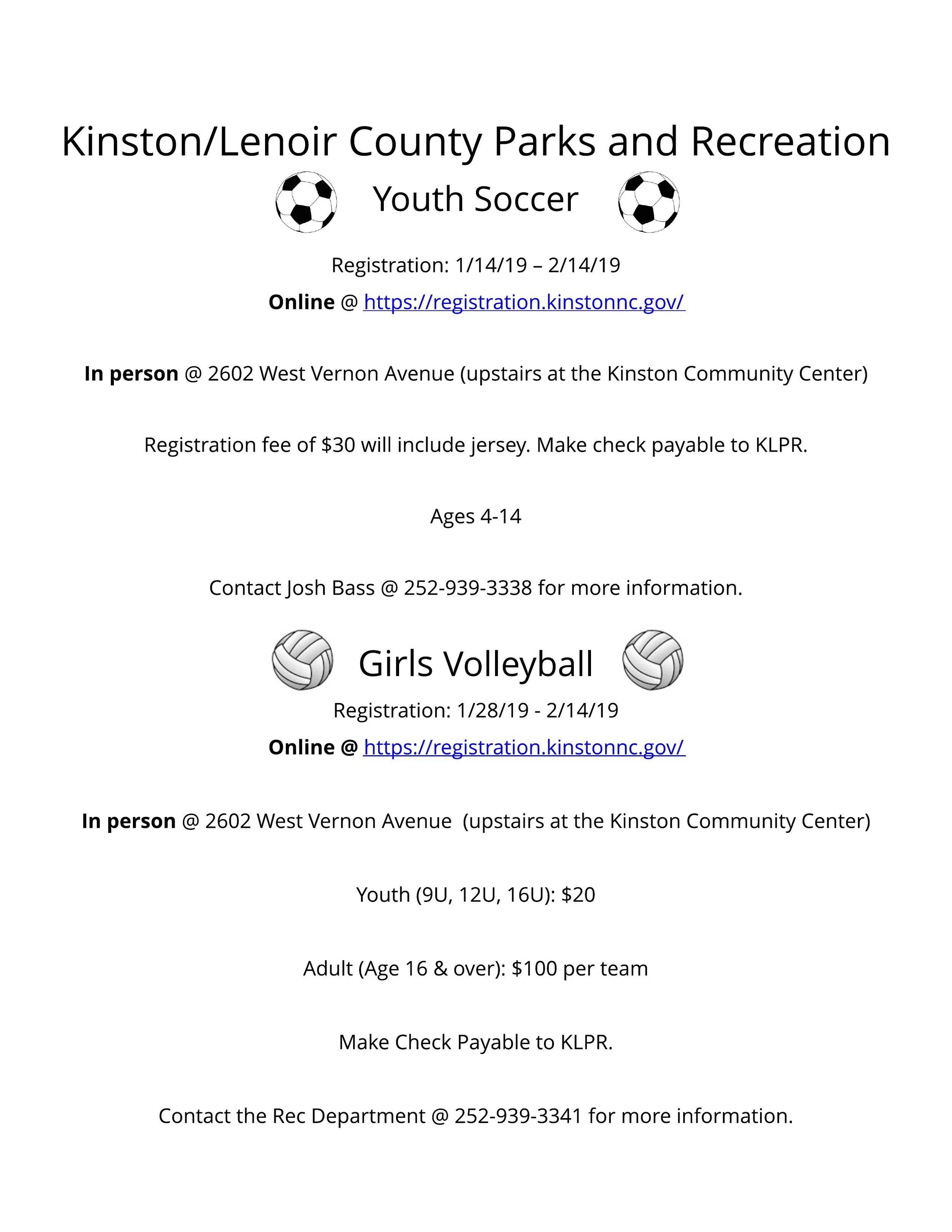 Register for Youth Soccer and Volleyball